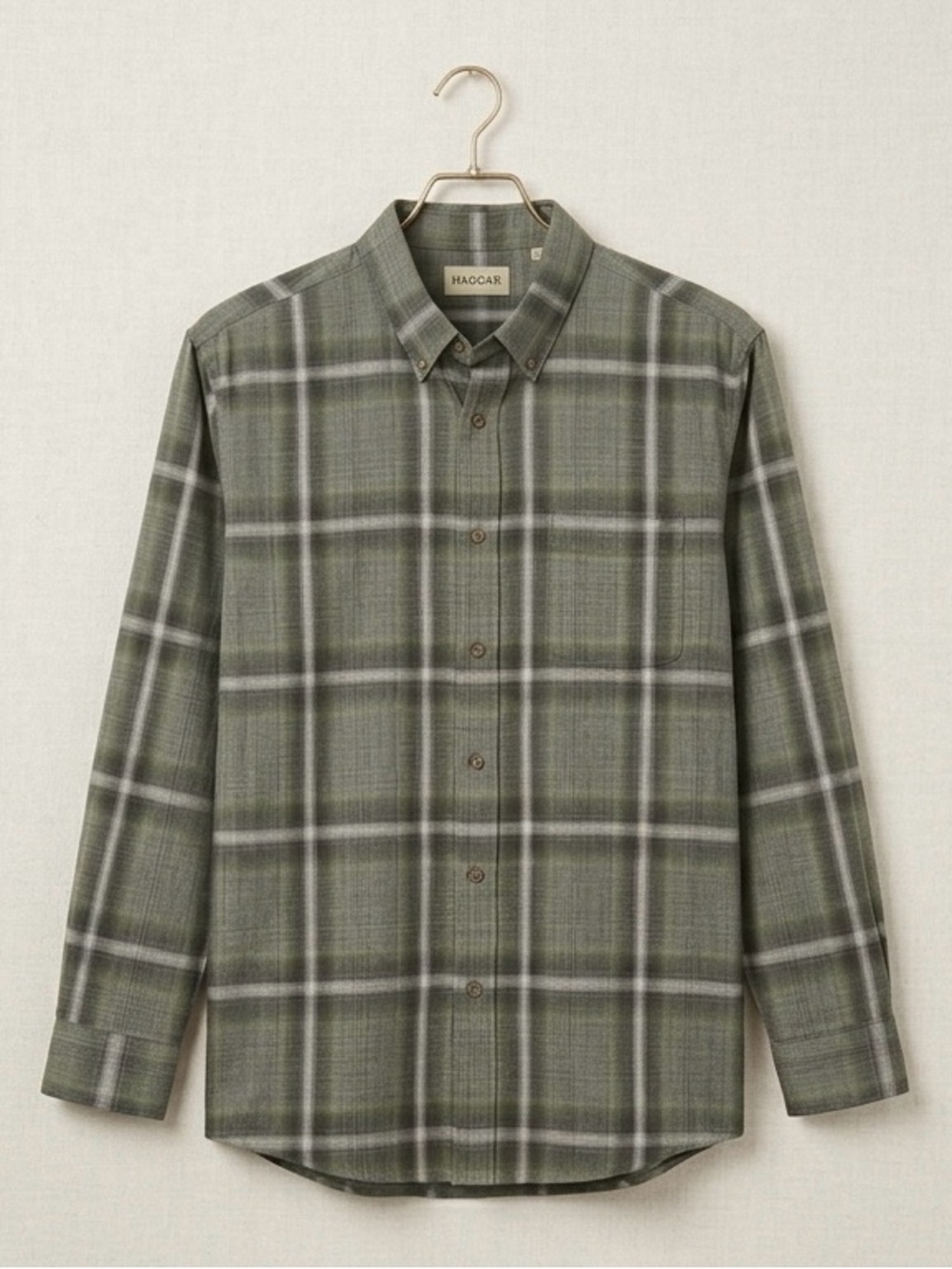Haggar Olive and White Plaid Button-Down Shirt